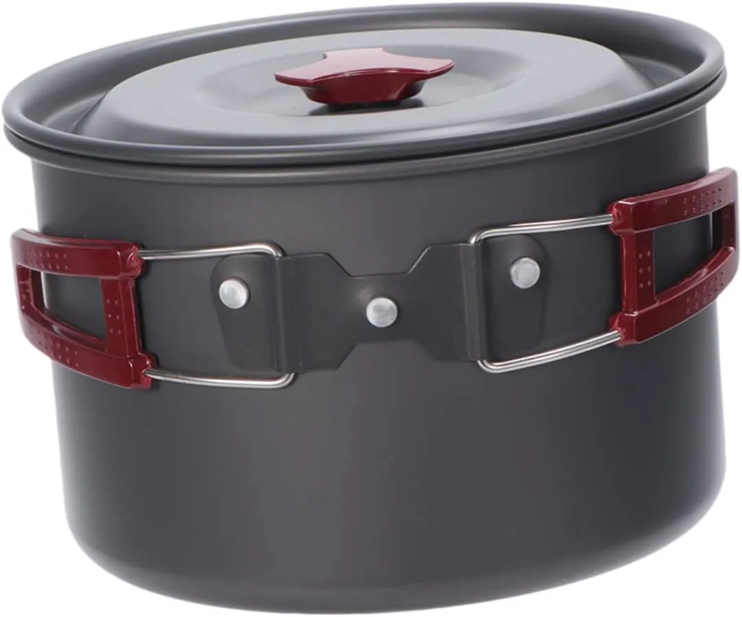 Aluminum Pot Set Outdoor Cooking Pot Camping Cooker Non-Stick Surface Easy Camping