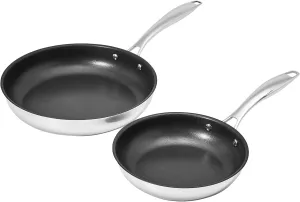 Amazon Basics 2-Piece Non-Stick Stainless Steel Fry Pan Set, 8-inch and 10-inch