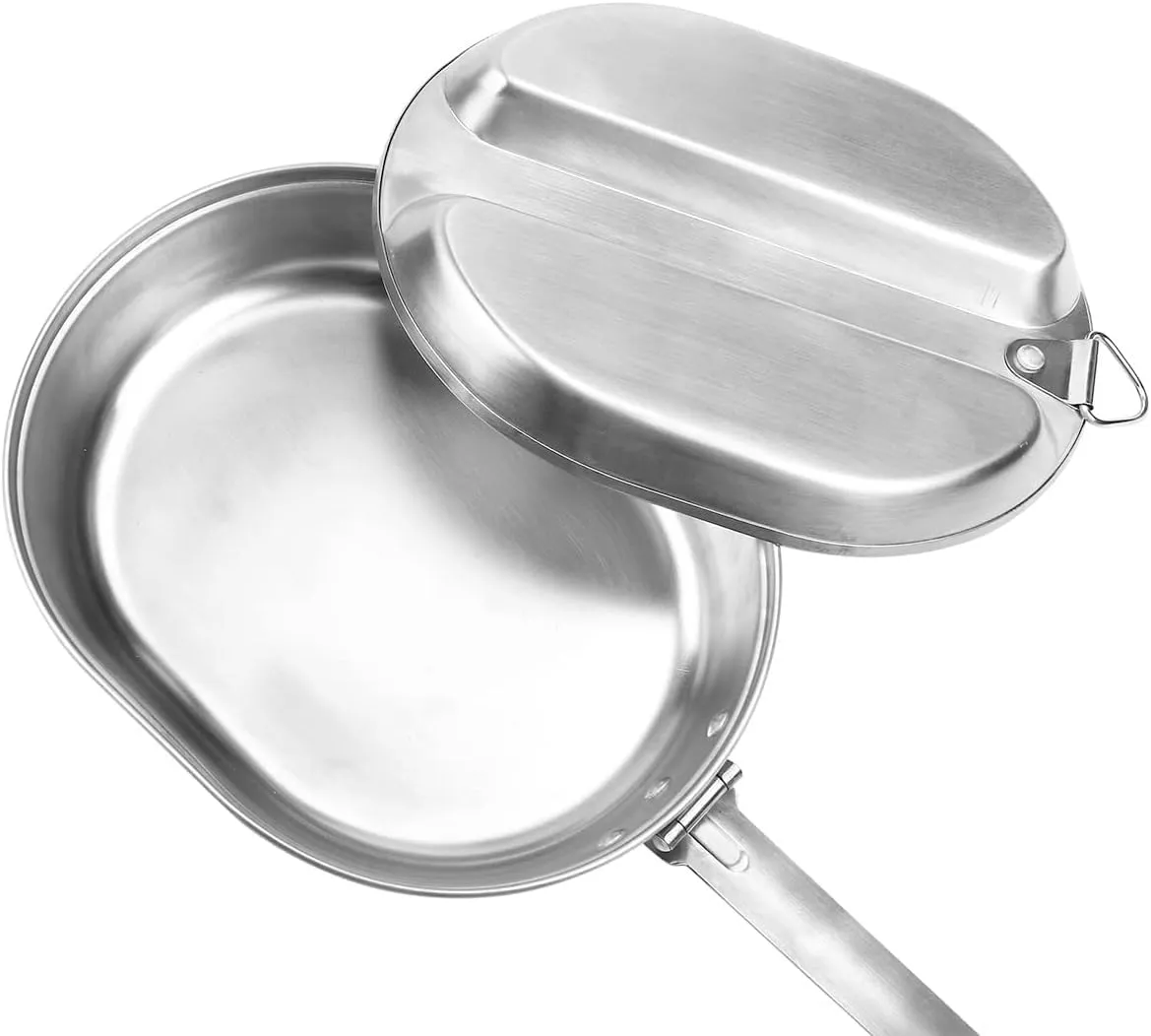 American Style Meal Box Set, Stainless Steel Camping Meal Box with Handle, Tray Frying pan Portable Outdoor Camping Picnic Barbecue Beach Hiking