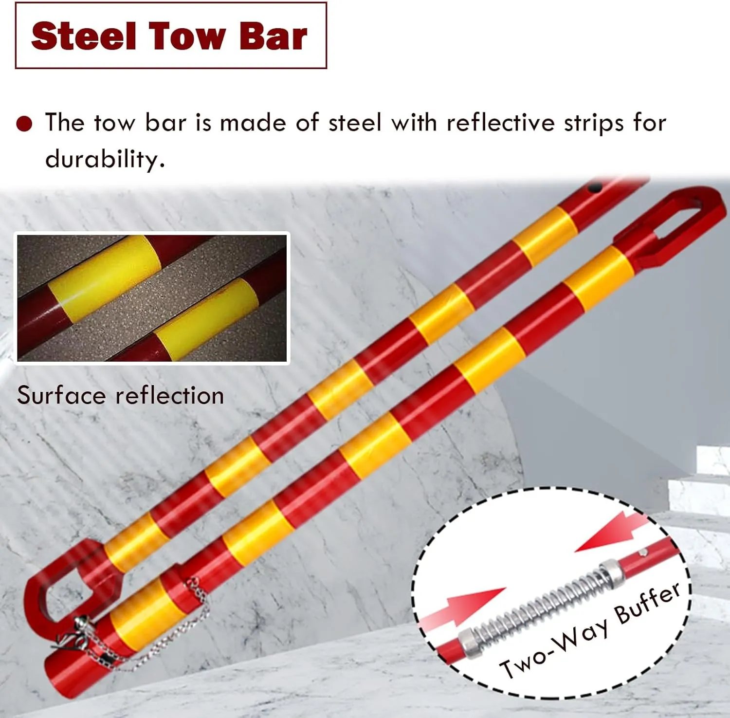 AMUFJJ 50 30 20 8 6 5 3 Tons Capacity Vehicle Steel Towing Pole Trailer Bar, Anti-Collision Tow Bar with Shock Spring for Medium Vans/Pickup Trucks(Support 6 tons)