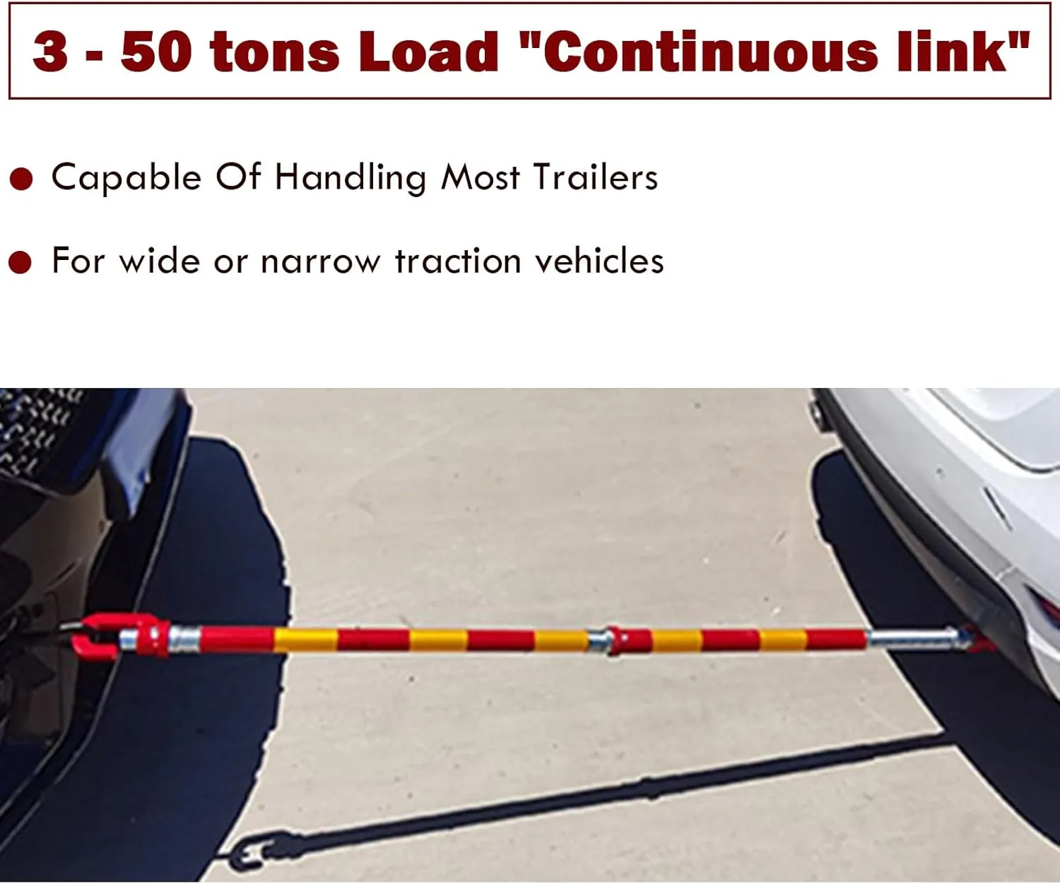 AMUFJJ 50 30 20 8 6 5 3 Tons Capacity Vehicle Steel Towing Pole Trailer Bar, Anti-Collision Tow Bar with Shock Spring for Medium Vans/Pickup Trucks(Support 6 tons)