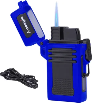 Aneagel Lighter Jet Flame Windproof and Waterproof Refillable Butane Gas Lighter Gifts Lighter for Outdoor Camping Grill Adventure Candle(Without Butane) (Blue)