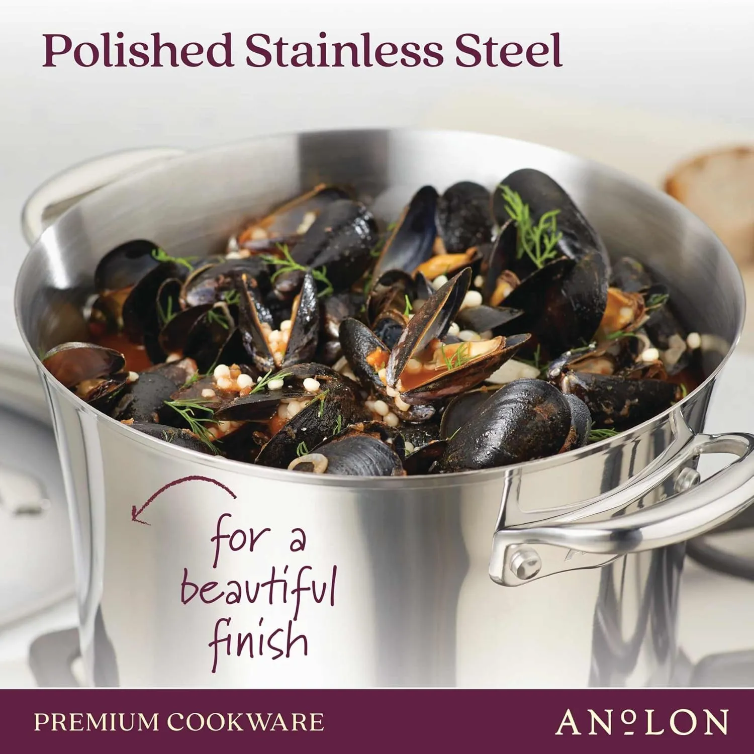 Anolon Nouvelle Stainless Steel Cookware Pots and Pans Set, 10 Piece
