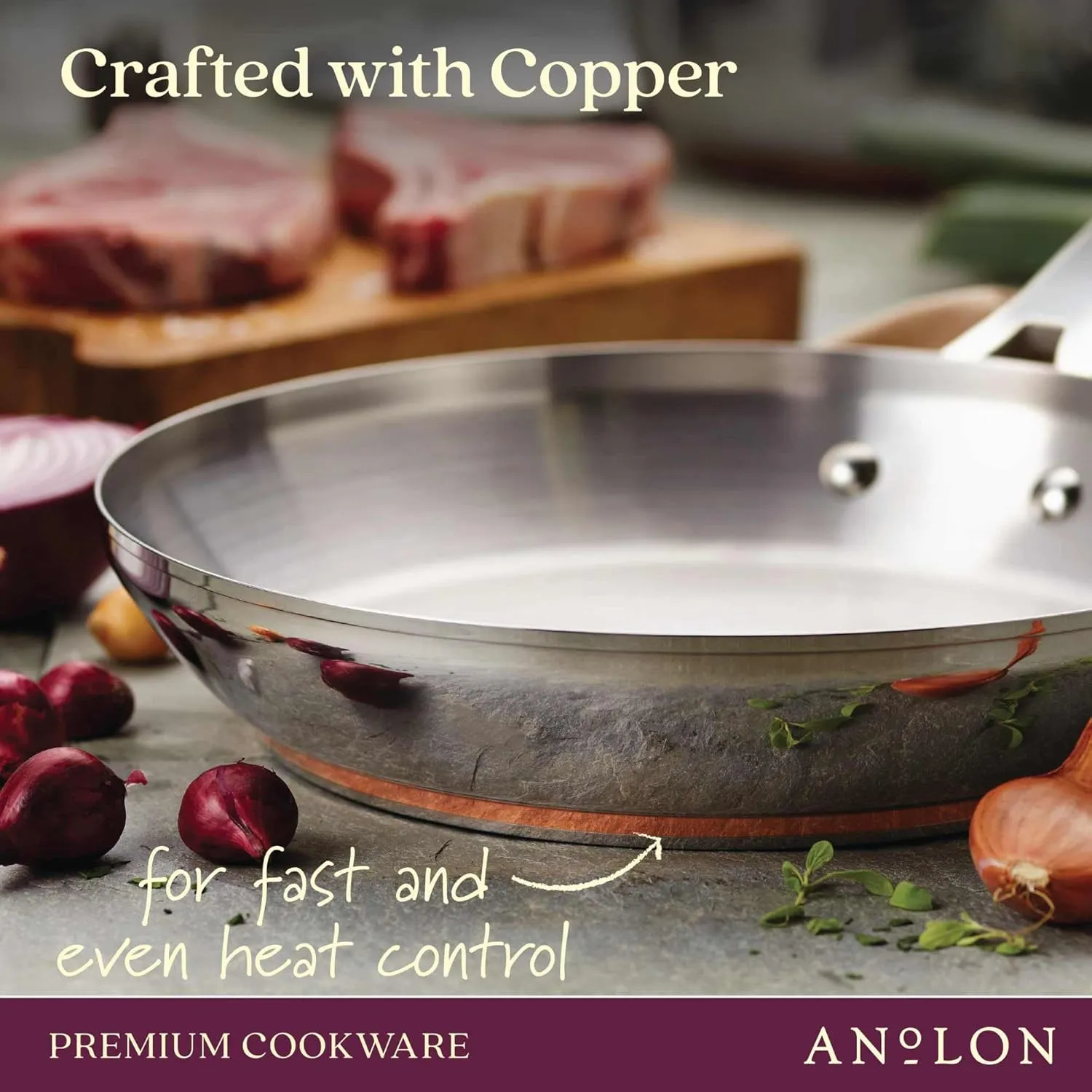 Anolon Nouvelle Stainless Steel Cookware Pots and Pans Set, 10 Piece