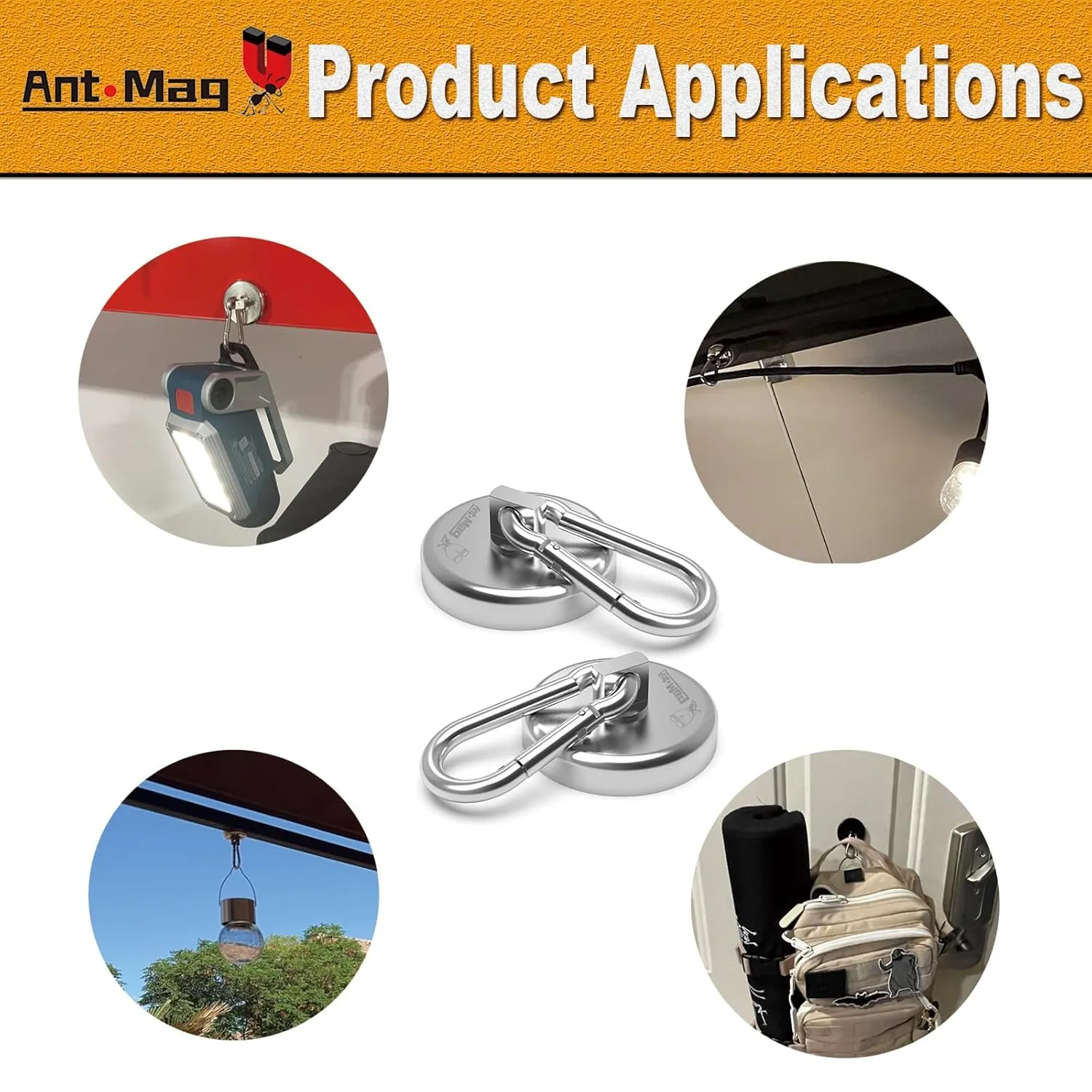 Ant Mag - Carabiner Magnetic Hooks, 80LBS Heavy Duty Neodymium Magnet Carabiner with Swivel Carabiner Snap Hook for Indoor/Outdoor Hanging Grill Kitchen Factory Warehouse Office. (10 Pack)