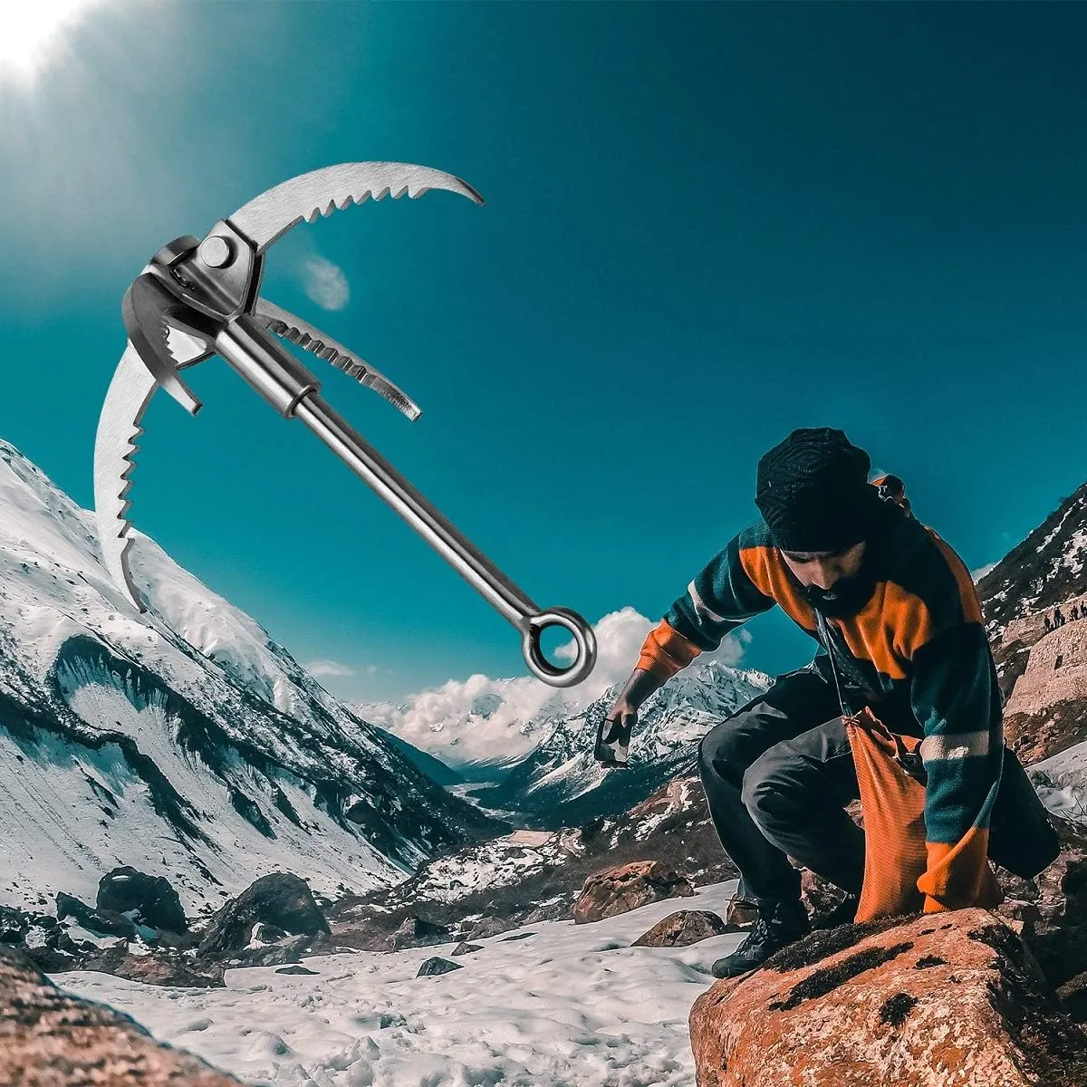 Ant Mag Grappling Hook Stainless Steel Claw Carabiner for Camping Hiking Tree Grabbing and Water Lifting Salvage