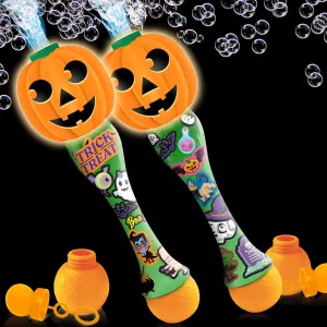 ArtCreativity Halloween Bubble Wand for Kids (2 Pack), 14" Light Up Pumpkin Bubble Wand with LED & Halloween Music, Halloween Boo Basket Stuffers for Kids, Halloween Toys for Toddlers