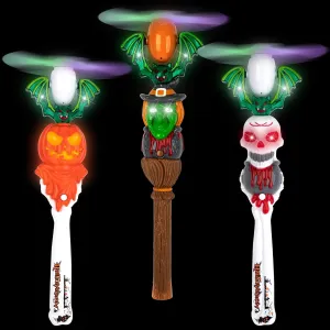 ArtCreativity Halloween Spinner Wands with Sounds - Set of 3 LED Wands, Witch, Pumpkin, Skull for Kids