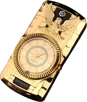 Atlodas Vintage Wind Watch Windproof Lighter, Windproof Lighter Vintage Watch Bezel Jet Flame Torch,Vintage Lighter,Cool Vintage Lighters for Outdoor Camping (Gold-L)