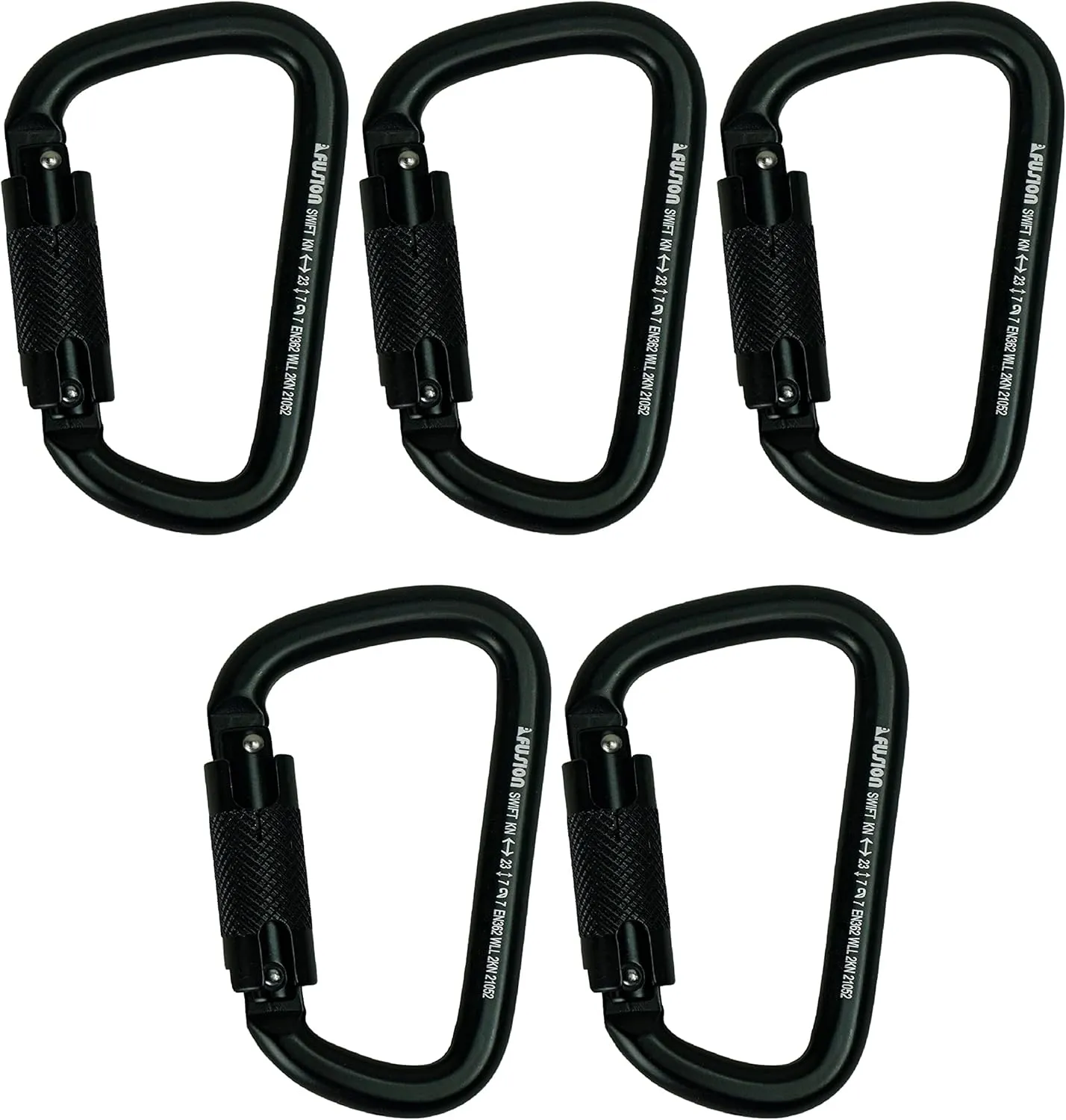 Auto Locking Carabiner 25KN (5-Pack) - Fusion Climb® Swift - Professional Rock Climbing Carabiner - Heavy Duty Steel Auto Locking Carabiner for Climbing, Rappelling, D Shaped - UIAA ANSI Compliant