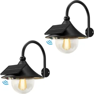 Auzev Solar Lanterns Lights Outdoor Solar Barn Light with 3 Lighting Modes, Motion Sensor LED Retro Wall Mount Waterproof Dusk to Dawn Outside Lighting for Farmhouse, Patio, Garden,Shed (Black-2Pack)