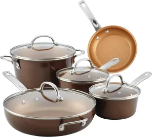 Ayesha Curry Home Collection Nonstick Cookware Pots and Pans Set, 9 Piece, Brown Sugar