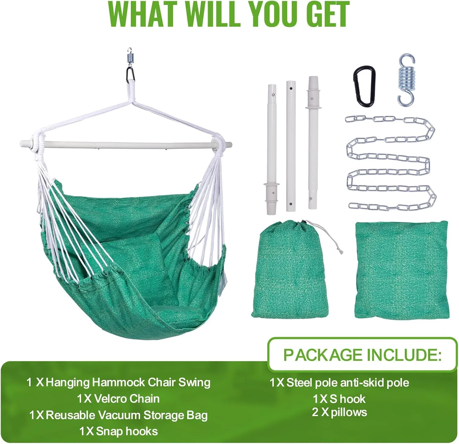 Backyard Expressions Hammock Chair Hanging Rope Swing Chair, 2 Pillows, Anti Slip Steel Spreader Bar