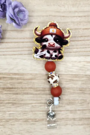 Badge Reel-Beanie Cow (Gold Glitter) AV001