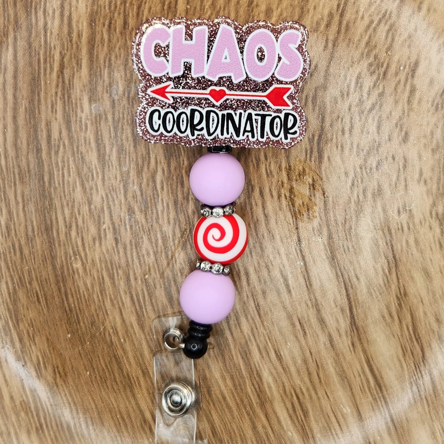 Badge Reel-Chaos Coordinator (Pink Glitter) WJ003