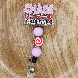 Badge Reel-Chaos Coordinator (Pink Glitter) WJ003