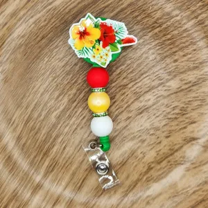 Badge Reel-Hibiscus (Red & Yellow) SF004