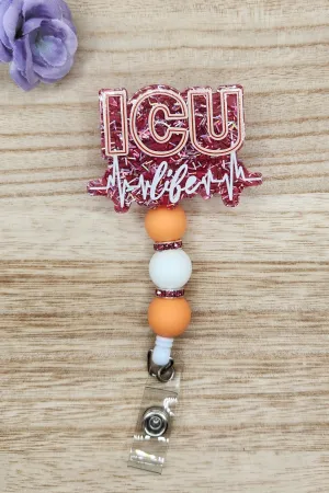 Badge Reel-ICU Life EKG (Pink Tinsel Glitter) NP028