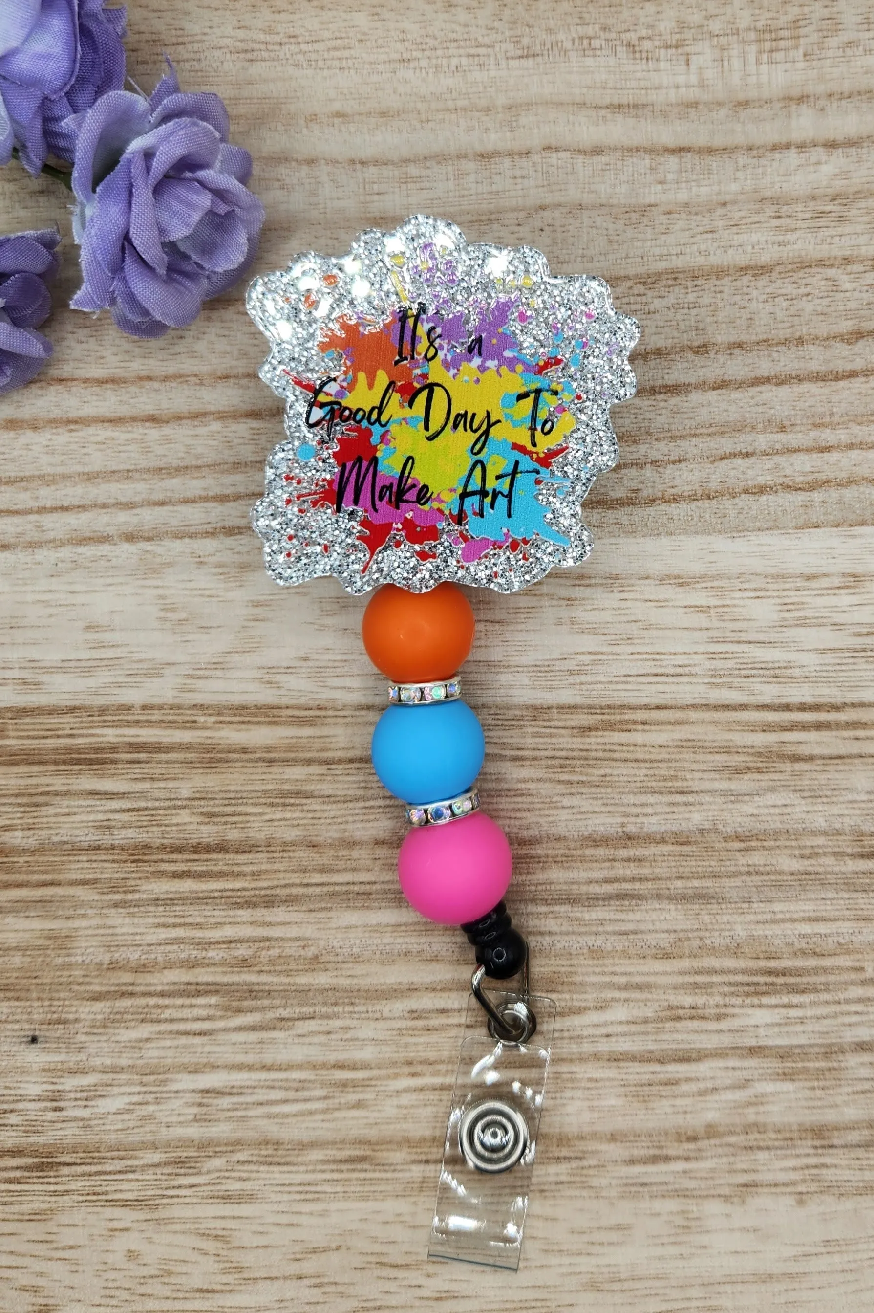 Badge Reel-It's a Good Day to Make Art (Silver Glitter) HC006