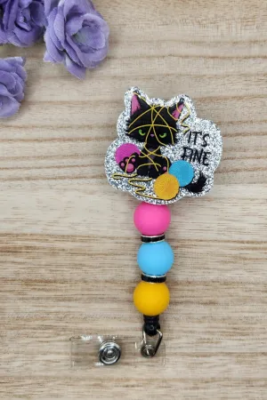 Badge Reel-It's Fine Cat (Silver Glitter) AV012