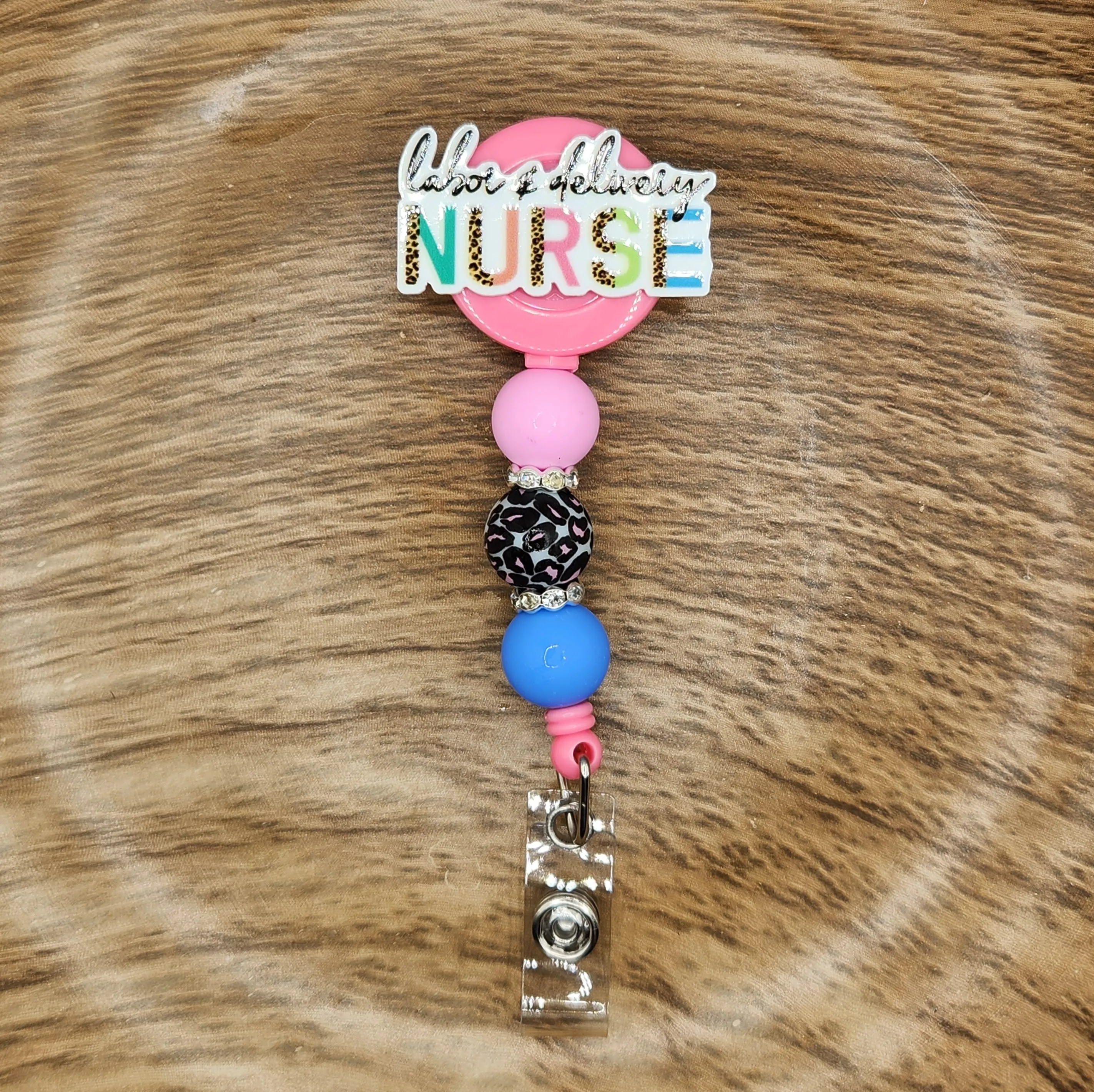 Badge Reel-Labor & Delivery Nurse-Leopard Letters NP006