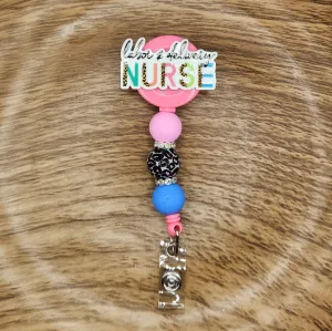 Badge Reel-Labor & Delivery Nurse-Leopard Letters NP006