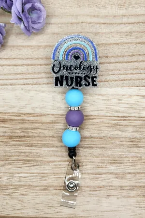 Badge Reel-Oncology Nurse Rainbow-Blue (Silver Glitter) NP063