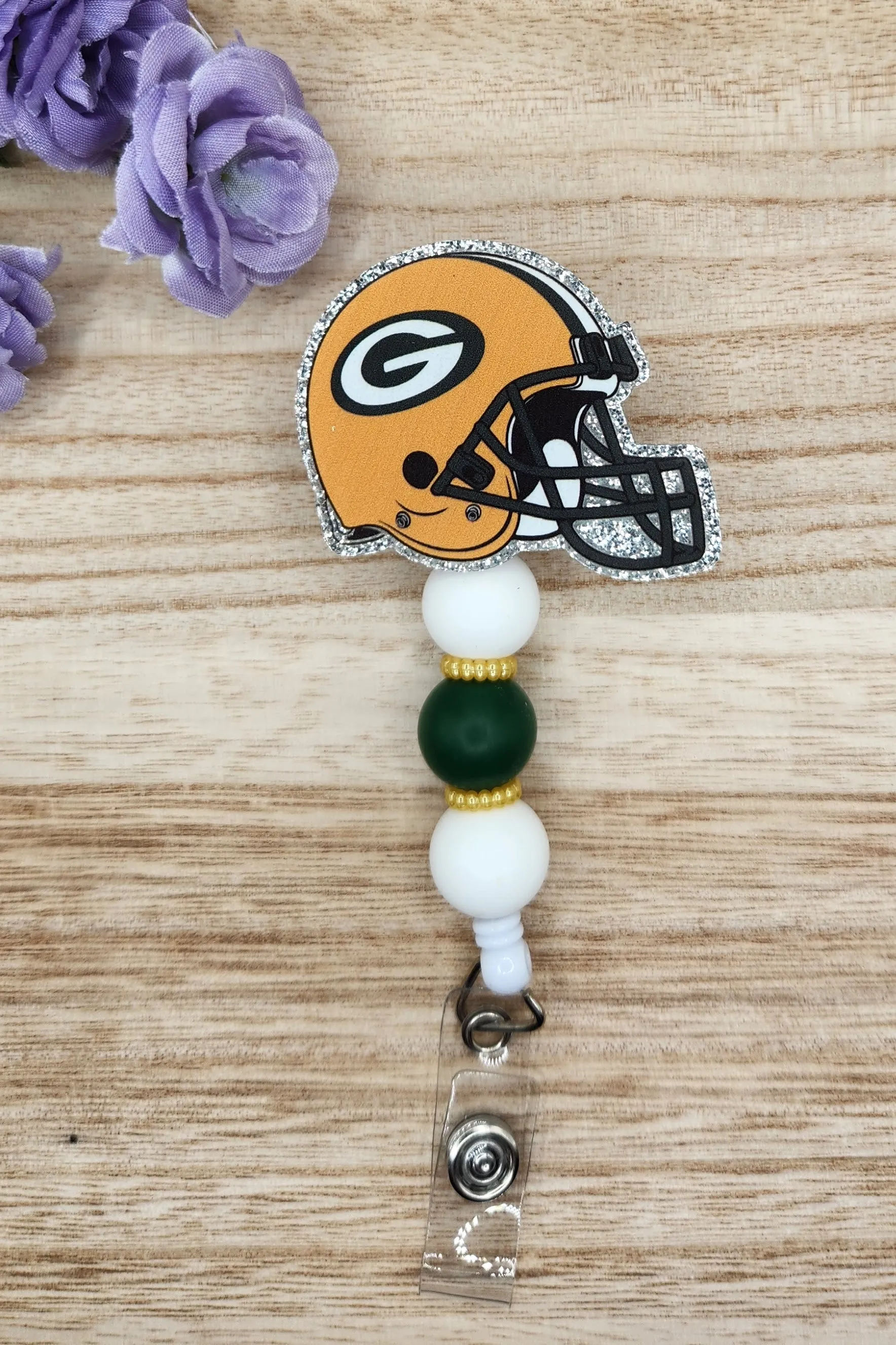 Badge Reel-Packers Helmet (Silver Glitter) SP016