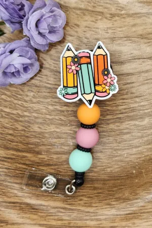 Badge Reel-Pencils & Flowers (Boho) TS008