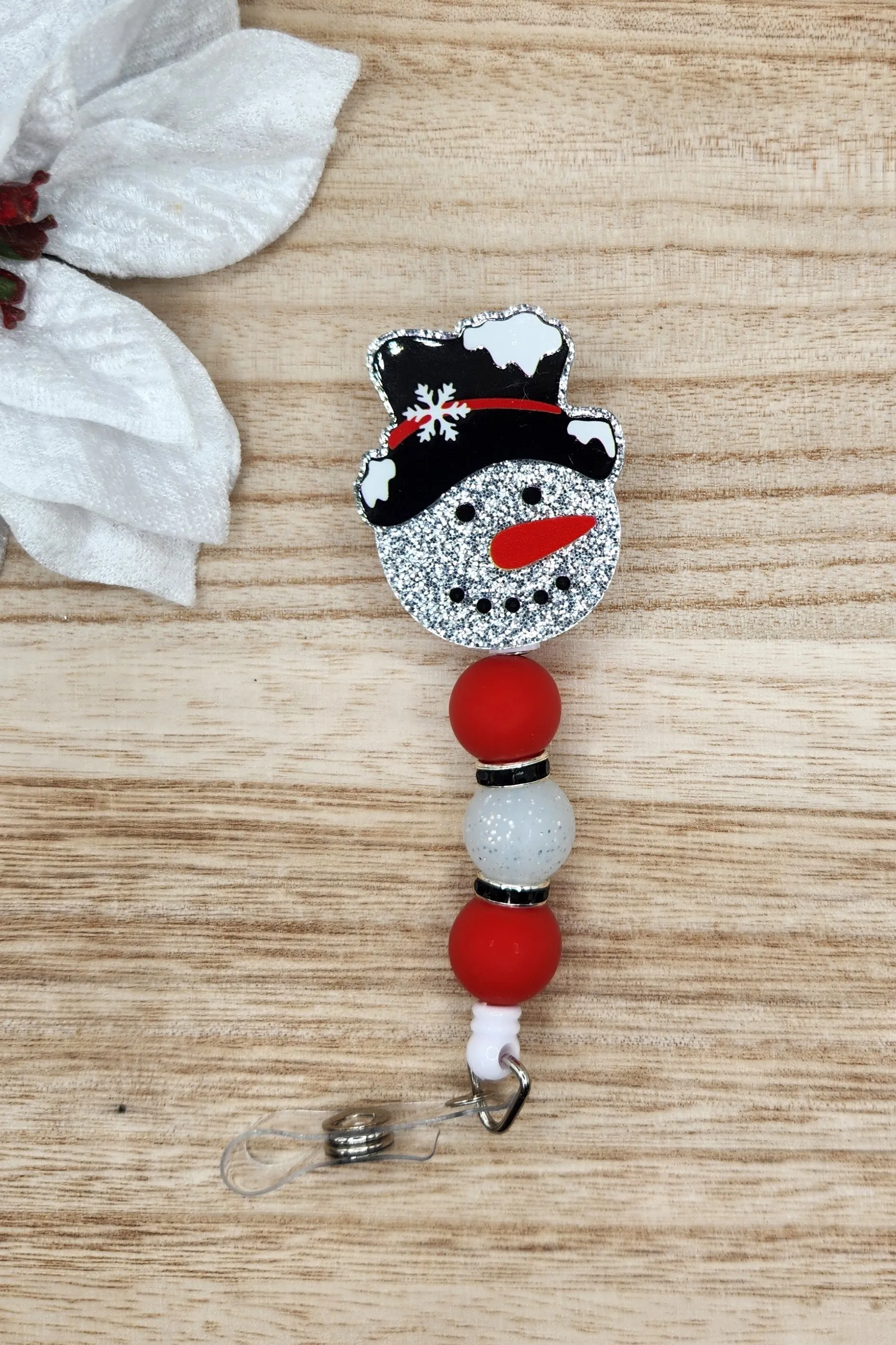 Badge Reel-Snowman (Silver Glitter) WI006