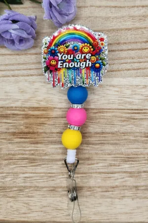 Badge Reel-You Are Enough Rainbow (Silver Glitter) MP013