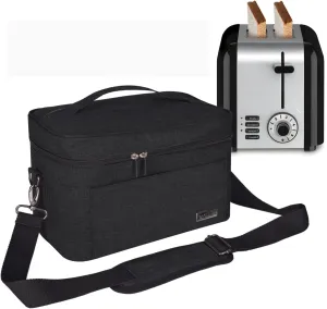 BAGLHER Toaster Carry Bag with Pockets and Shoulder Strap Can Hold Accessories and Jam, Toaster Cover Compatible With Most 2-slice Toasters, 12× 7× 7.5 inches Black