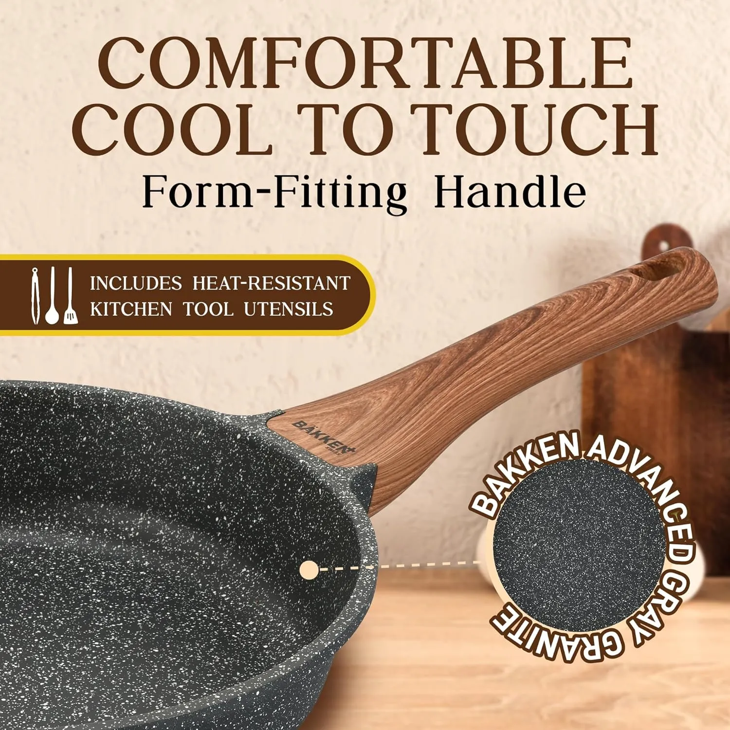 Bakken-Swiss 14-Piece Kitchen Cookware Set – Granite Non-Stick – Eco-Friendly – for All Stoves & Oven-Safe - Marble coatin