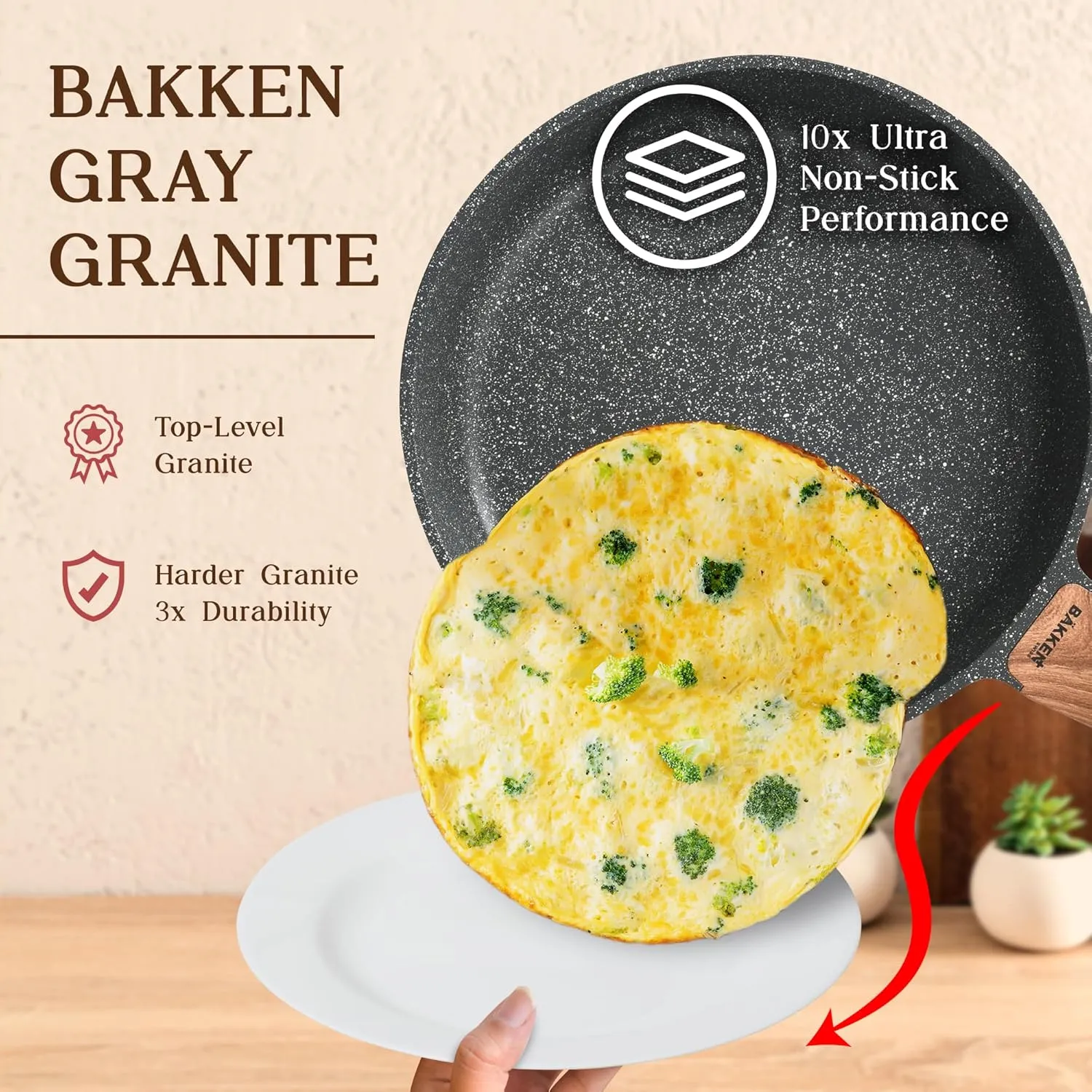 Bakken-Swiss 14-Piece Kitchen Cookware Set – Granite Non-Stick – Eco-Friendly – for All Stoves & Oven-Safe - Marble coatin