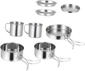 balacoo Portable Camping Cooking Set 8 Piece Stainless Steel Outdoor Cookware Kit Camping Pot Mess Utensils Picnic Cookware for Hiking BBQ