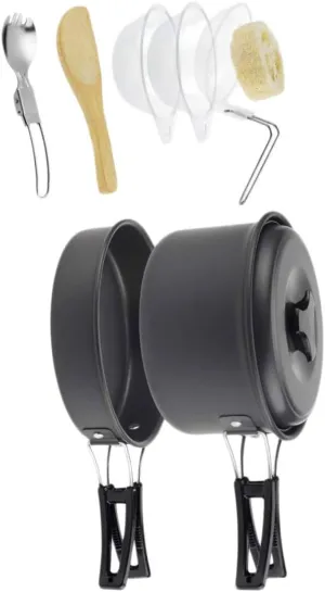 balacoo Portable Camping Cookware Set Pots Utensils BBQ Tools for 1-2 People Camping Dish Set Outdoor Cooking Equipment