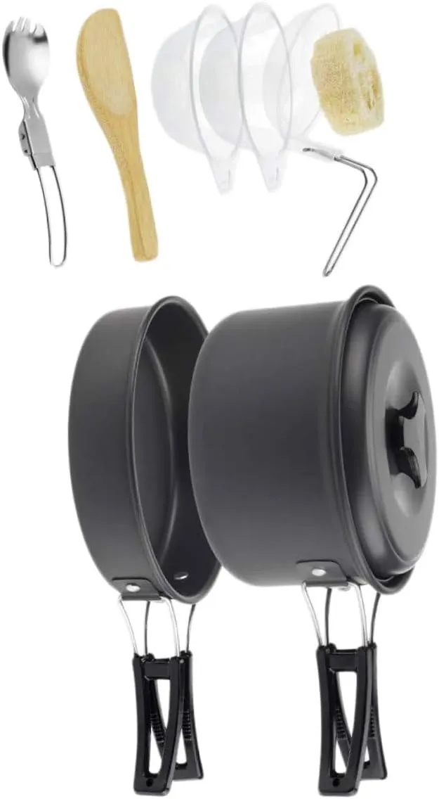 balacoo Portable Camping Cookware Set Pots Utensils BBQ Tools for 1-2 People Camping Dish Set Outdoor Cooking Equipment