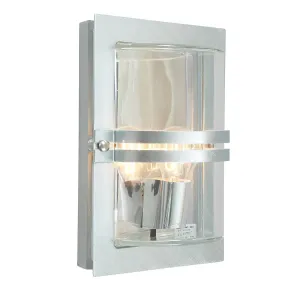 Basel 1 Light Wall Lantern - Galvanised With Clear Glass | Galvanised