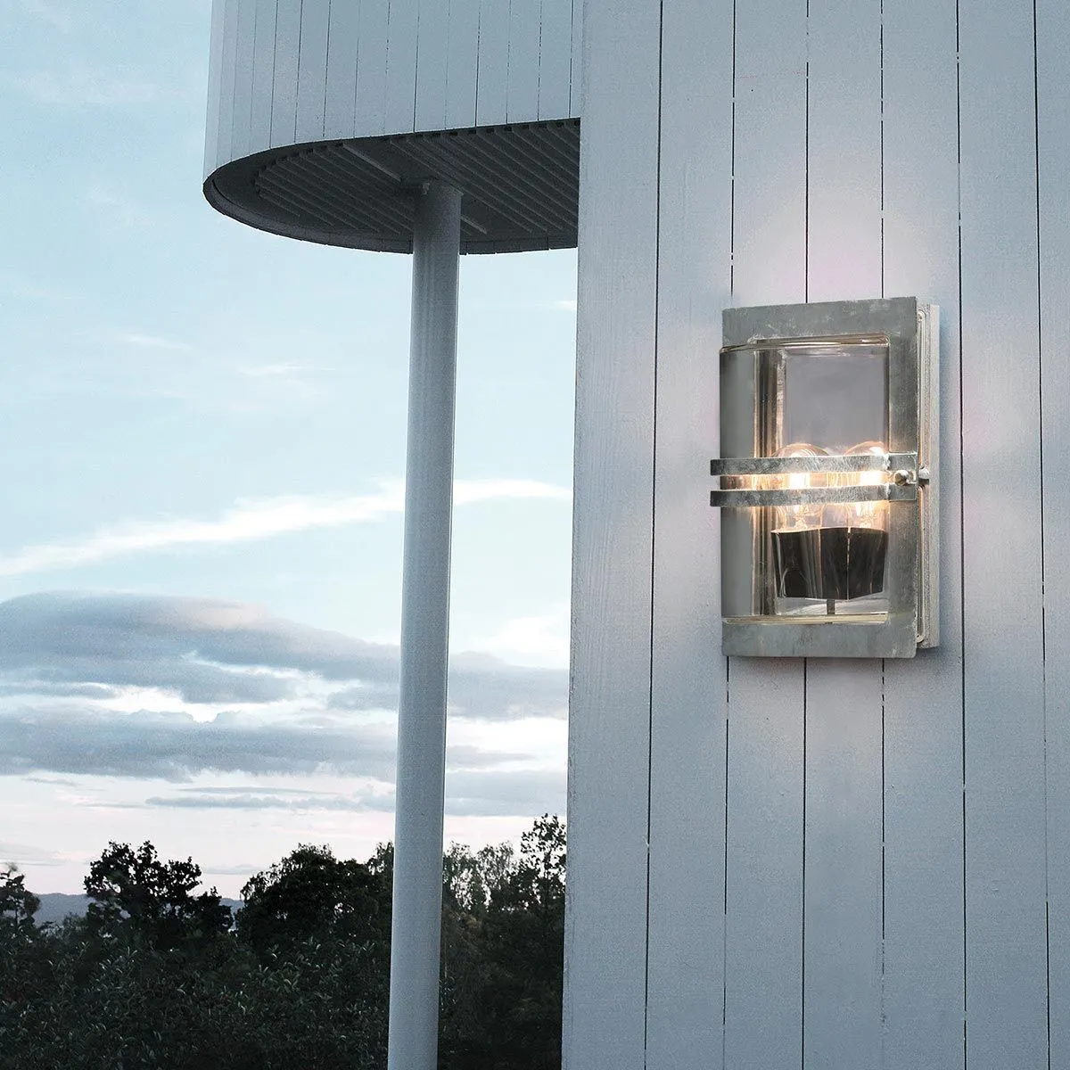 Basel 1 Light Wall Lantern - Galvanised With Clear Glass | Galvanised