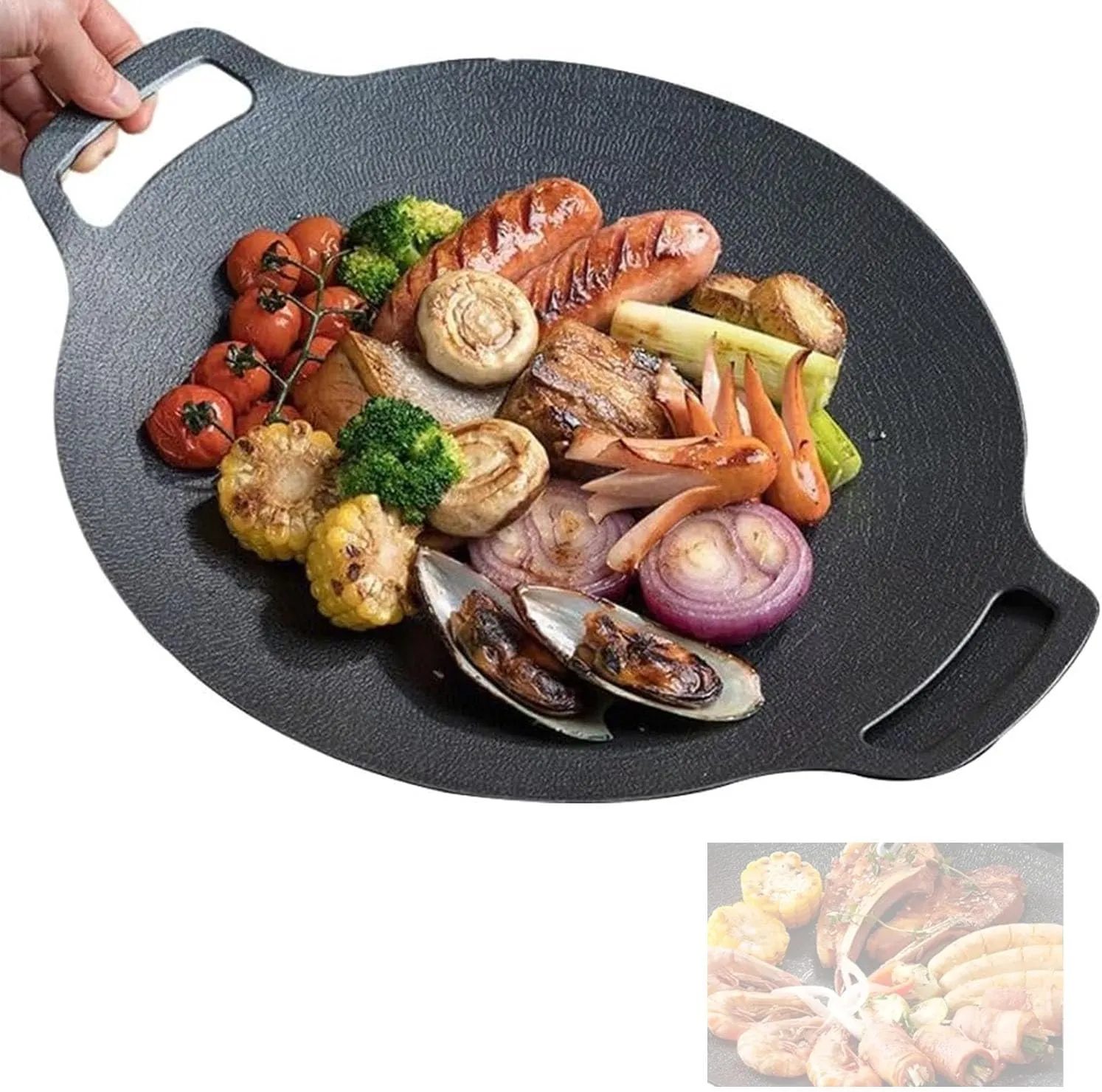 BBQ Grill Pan - Portable 13.4 IN Non-Stick Aluminum Korean Grill Pan - Round Stove Top Grill forHome Kitchen Camping Travel