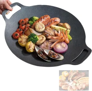 BBQ Grill Pan - Portable 13.4 IN Non-Stick Aluminum Korean Grill Pan - Round Stove Top Grill forHome Kitchen Camping Travel