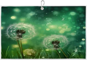 Beautiful Dandelion Night Golf Towel with Heavy Duty Carabiner Clip Quick Dry Ultra Absorbent Club Ball Cleaning Towel Golf Accessories for Men Women