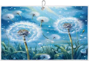 Beautiful Dandelion Watercolor Golf Towel with Heavy Duty Carabiner Clip Quick Dry Ultra Absorbent Club Ball Cleaning Towel Golf Accessories for Men Women