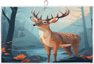Beautiful Forest Deer Golf Towel with Heavy Duty Carabiner Ultra Absorbent Quick Dry Perfect for Cleaning Clubs Balls Gear Essential Golf Accessory for Men Women Kids
