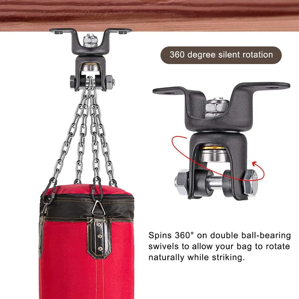 BeneLabel Heavy Duty Boxing Punching Bag Hanger with Chain, 800 LB Capacity, 360° Rotation Wood Beam Holder with 4 Chains and 4 Carabiners, 2 Wood Screws for Wooden Sets