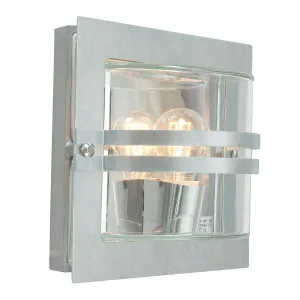 Bern 1 Light Wall Lantern - Galvanised With Clear Glass | Galvanised