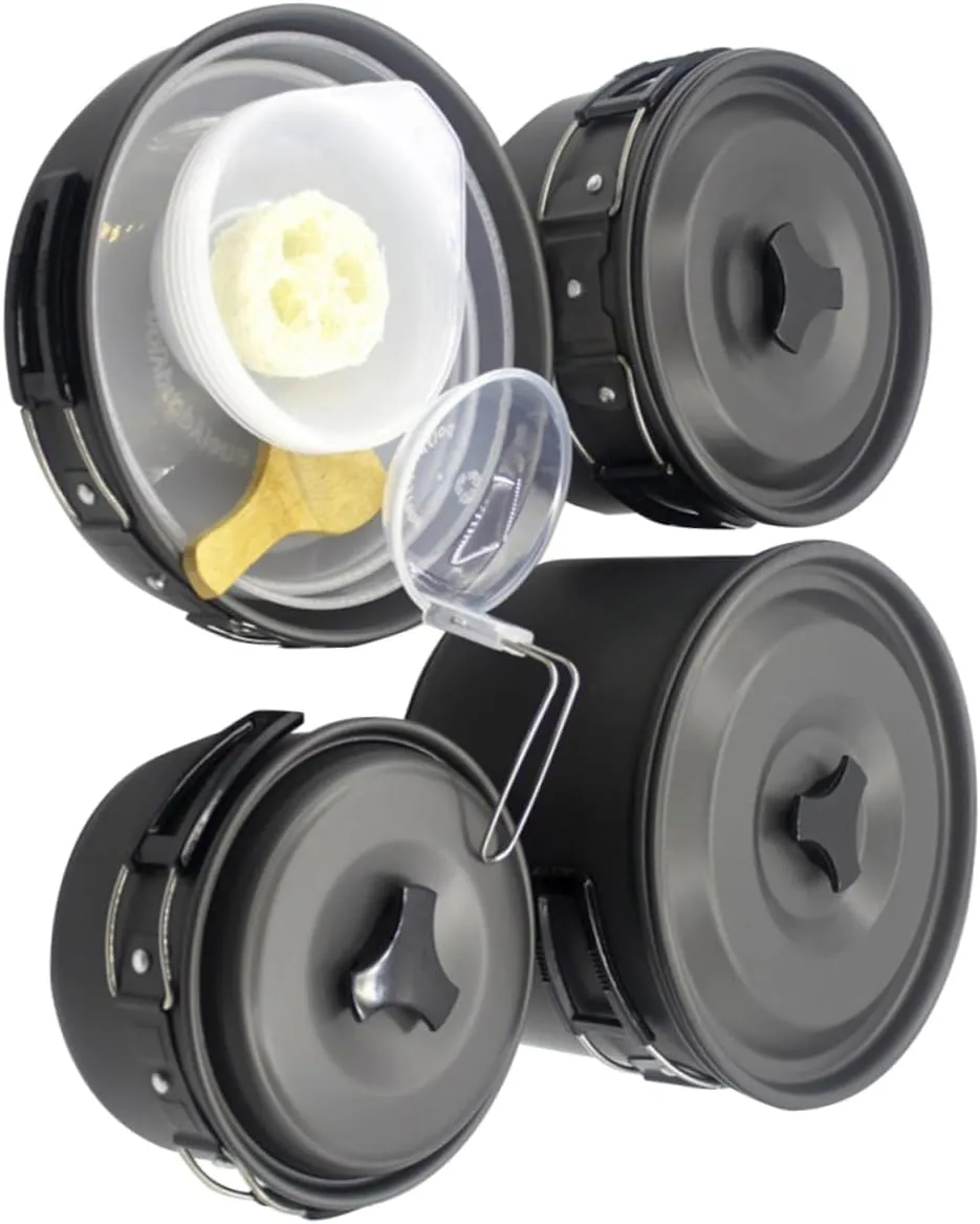 BESPORTBLE 1set Camping Picnic Cookware Portable and Convenient for People Outdoor Cooking Tools for Camping Hiking and Picnics Black