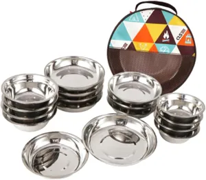BESPORTBLE 1set Outdoor Dinnerware with Mesh Bag Camping Cookware Kit Includes Plates Bowls Sturdy Tableware for Picnics Bbqs Home Use