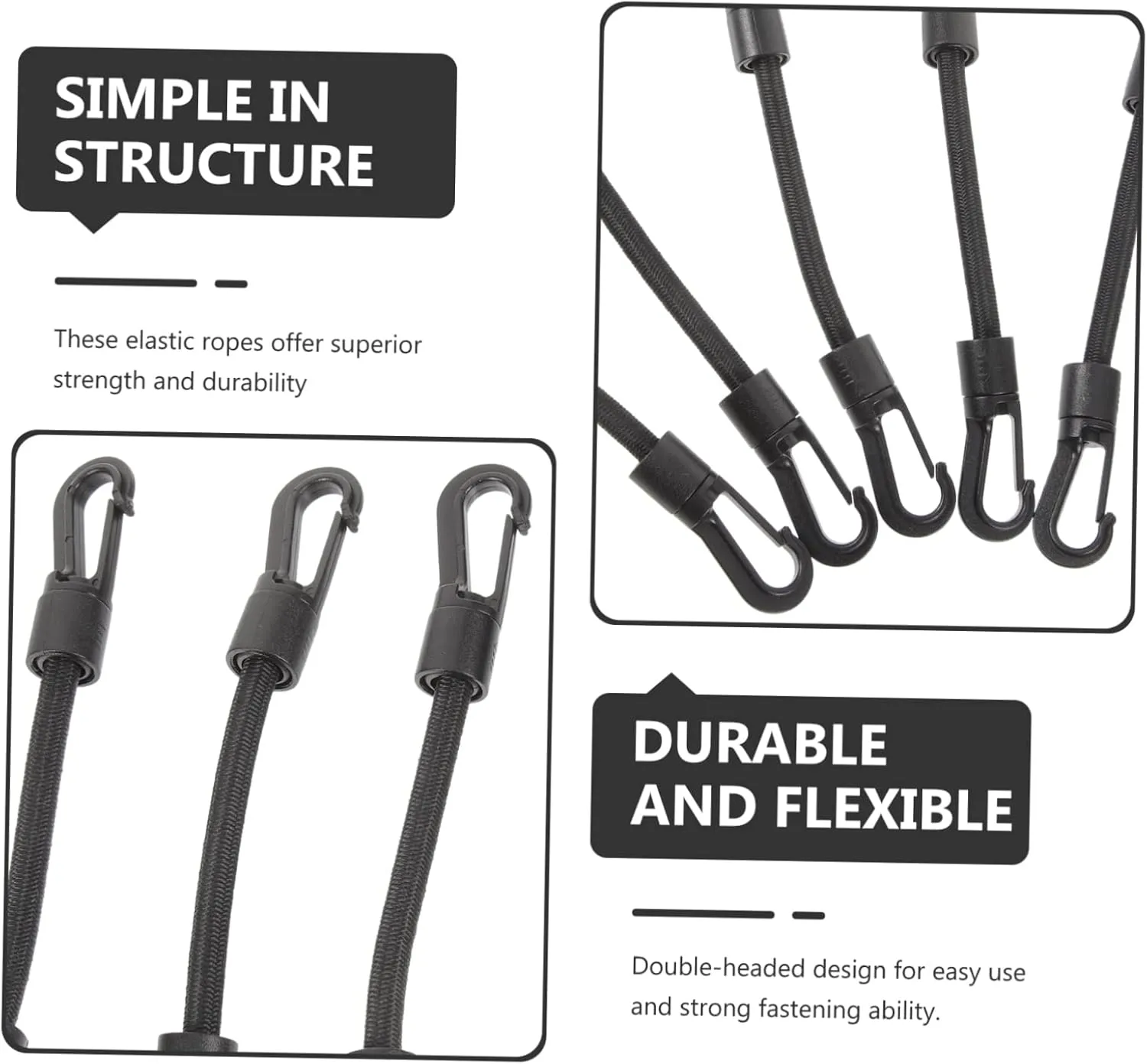 BESPORTBLE 20 Pcs Elastic String Hook Portable Hook Strap Outdoor Camping Hook Rope Kayak Hook Strap Bungee Rope Heavy Duty Hooks Portable Hook Rope Pom Double Head Camping Supplies