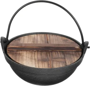 BESPORTBLE Japanese Cooking Pot Cast Iron Hanging Pot for Sukiyaki Shabu Camping Picnic Non-Stick Safe and Easy to Carry